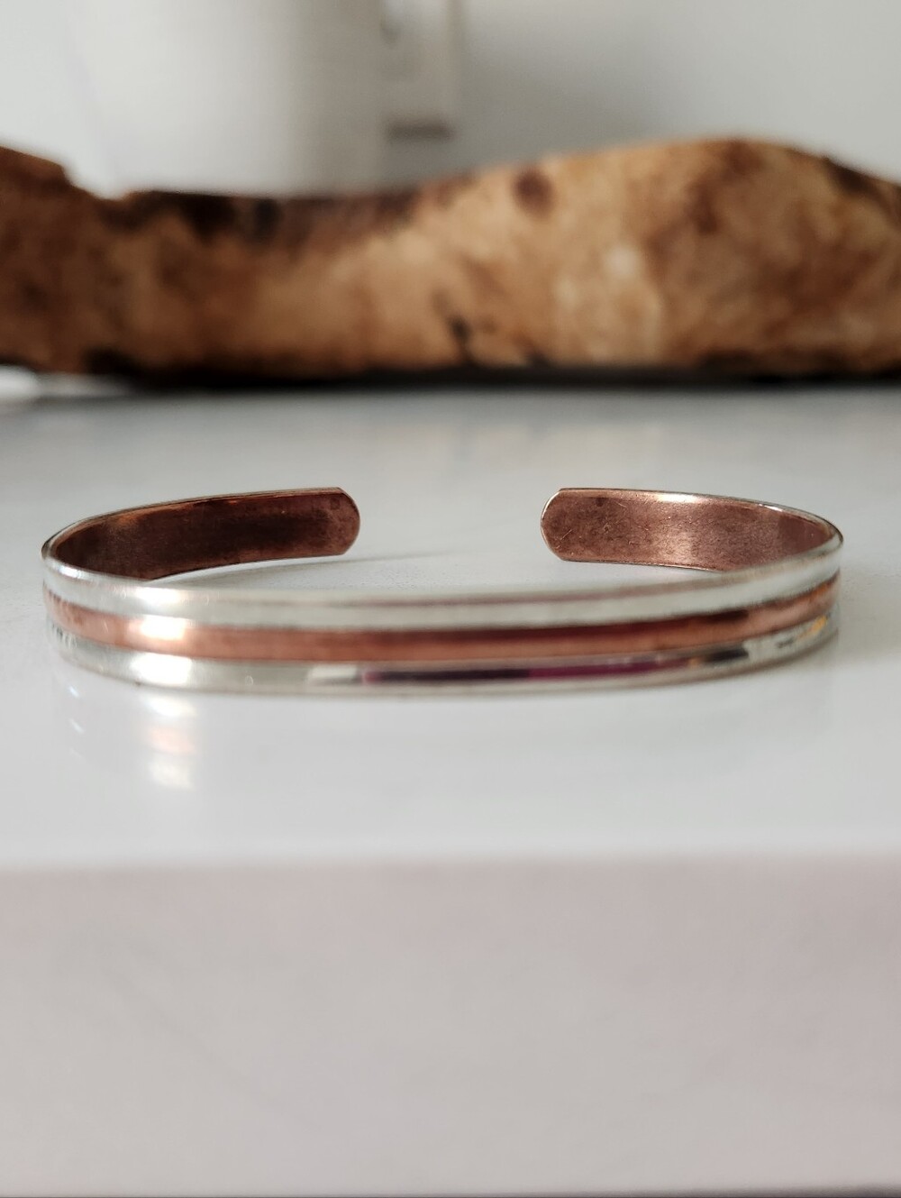 Two-Tone Silver and Rose Gold Cuff Bracelet